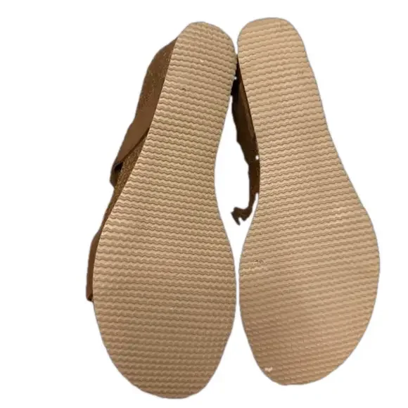 BIO Green Made in Spain Brown Suede Wedge Sandal Gold Buckle Size 39 8.5 - Picture 6 of 6